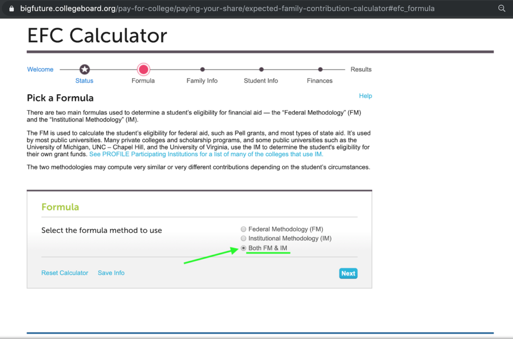 financial aid calculator efc