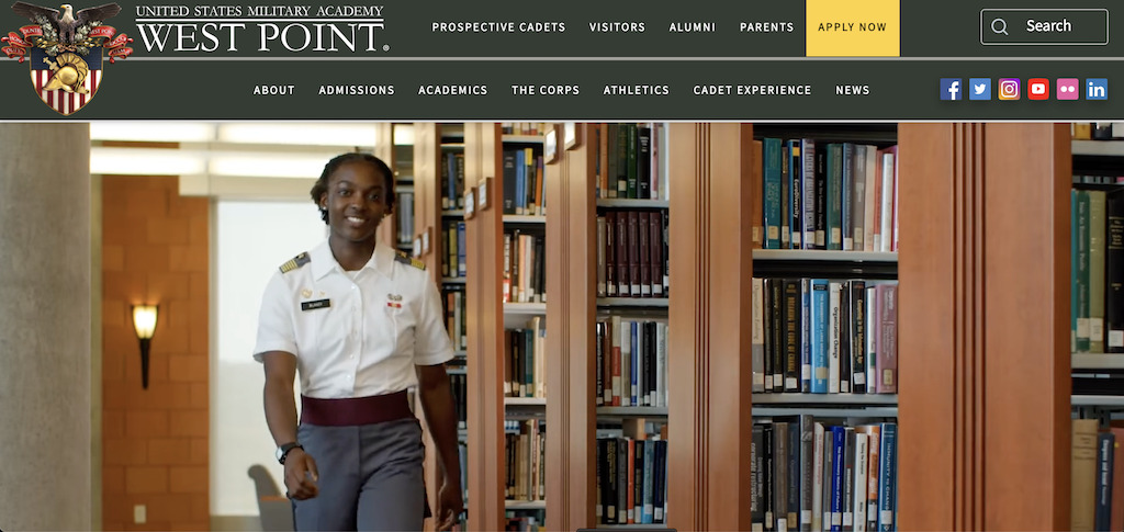 homepage of West Point Academy